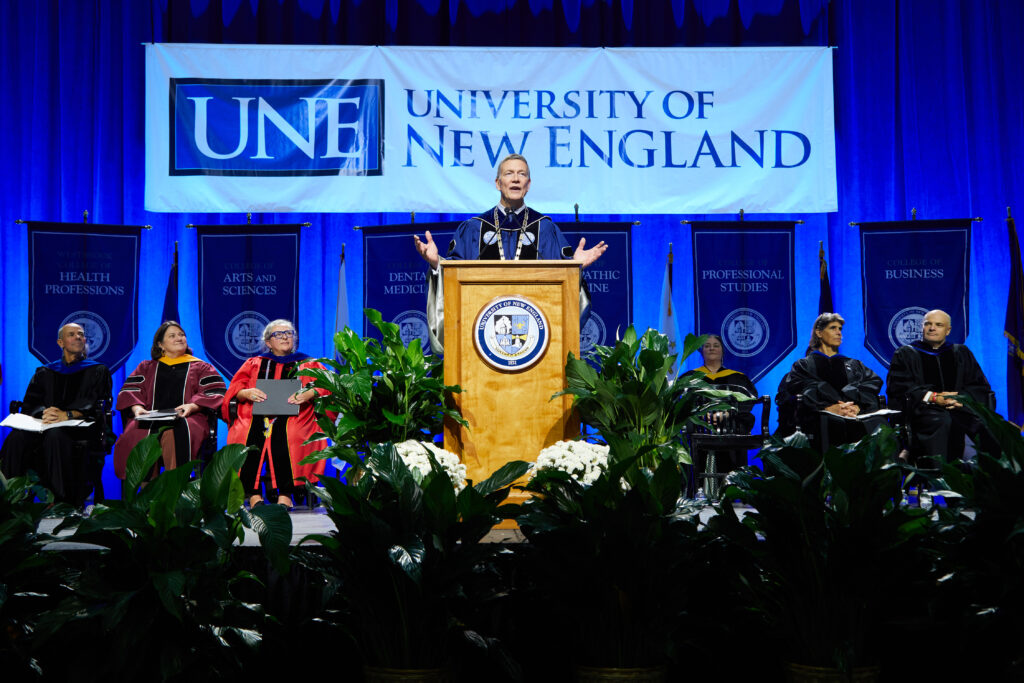 President James Herbert speaks at the 2024 UNE Convocation ceremony.